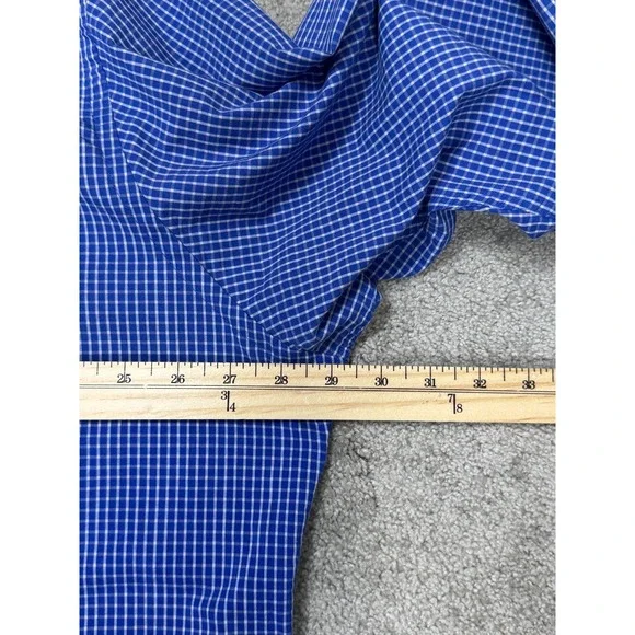 Van Heusen Traveler Dress Shirt XXL 18-18.5 Blue Plaid Button Front - Picture 4 of 8